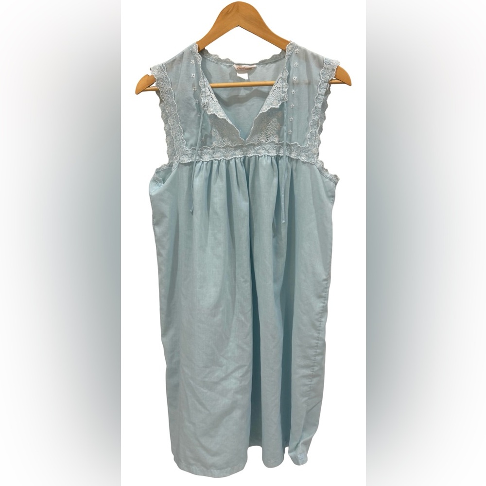 Vintage Barbizon Blue Lace Trim Nightgown Chemise Sleeveless Empire Waist M - Picture 1 of 6